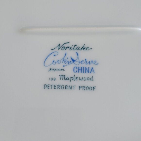 Vintage Noritake Maplewood 11" Oval Serving Bowl Blue & Tan Autumn Leaves c1960s - Picture 8 of 12